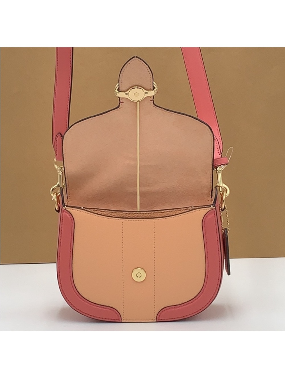 COACH Georgie Saddle Bag In Colorblock COLOR:
Gold/Faded Blush/Taffy - Picture 10 of 16